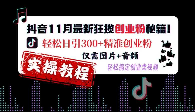 抖音11月最新狂揽创业粉秘籍，轻松日引300+精准创业粉，仅需图片+音频，轻松搞定创业类视频-甄选网创