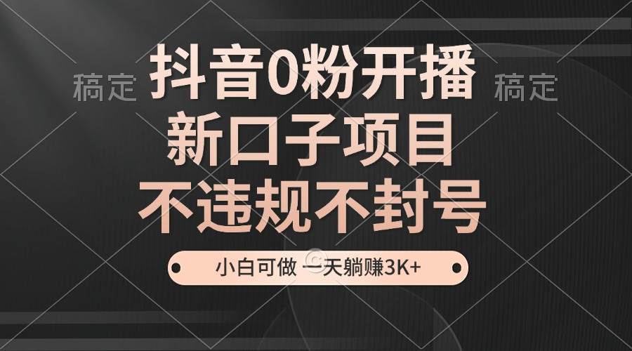 （13301期）抖音0粉开播，新口子项目，不违规不封号，小白可做，一天躺赚3K+-甄选网创