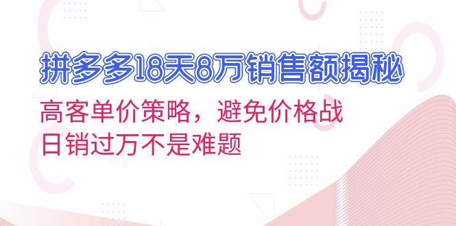 （13383期）拼多多18天8万销售额揭秘：高客单价策略，避免价格战，日销过万不是难题-甄选网创