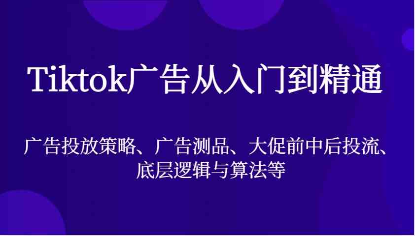 Tiktok广告从入门到精通，广告投放策略、广告测品、大促前中后投流、底层逻辑与算法等-甄选网创