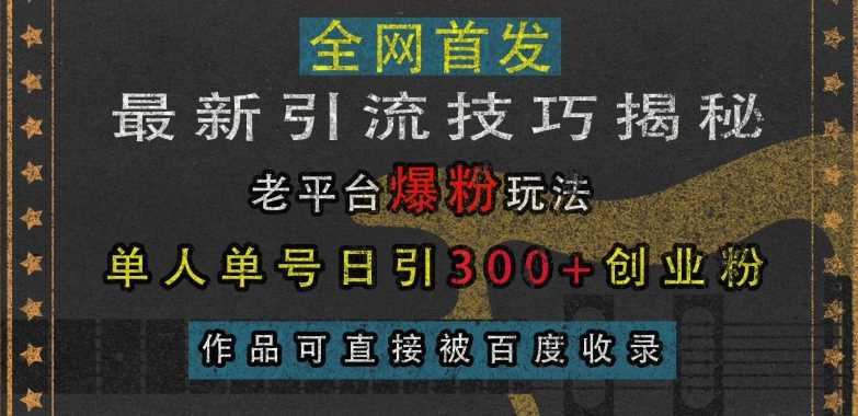 最新引流技巧揭秘，老平台爆粉玩法，单人单号日引300+创业粉，作品可直接被百度收录-甄选网创