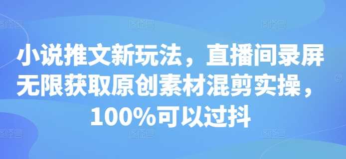 小说推文新玩法，直播间录屏无限获取原创素材混剪实操，100%可以过抖-甄选网创