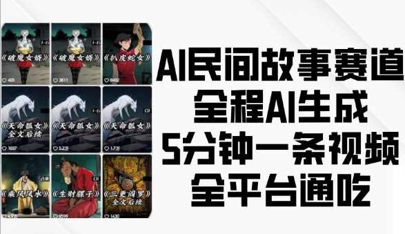 AI民间故事赛道，全程AI生成5分钟一条视频，全平台通吃-甄选网创