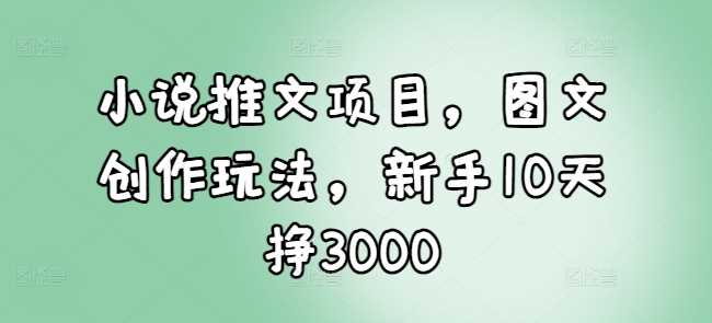 小说推文项目，图文创作玩法，新手10天挣3000-甄选网创