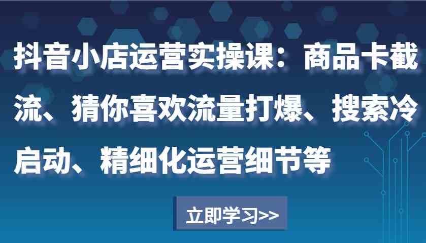 抖音小店运营实操课：商品卡截流、猜你喜欢流量打爆、搜索冷启动、精细化运营细节等-甄选网创