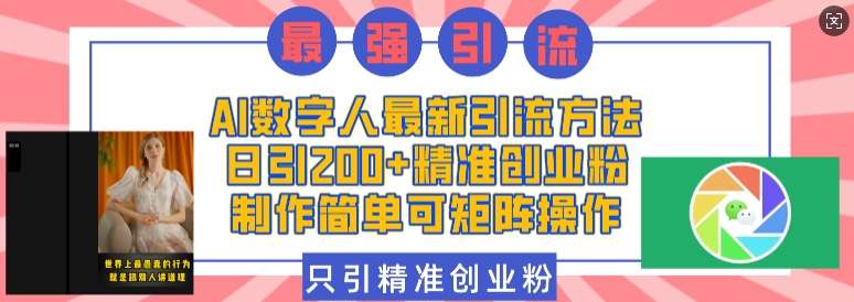 AI数字人最新引流方法，日引200+精准创业粉，制作简单可矩阵操作-甄选网创