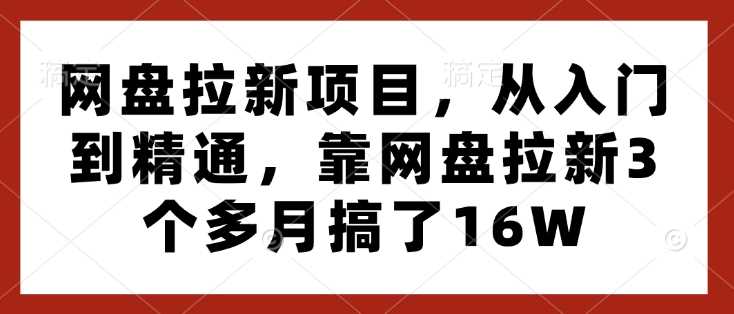 网盘拉新项目，从入门到精通，靠网盘拉新3个多月搞了16W-甄选网创