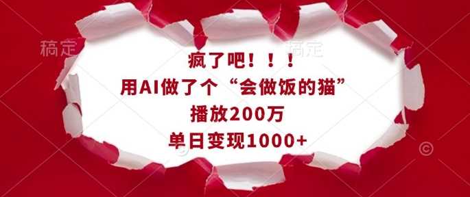 疯了吧！用AI做了个“会做饭的猫”，播放200万，单日变现1k-甄选网创