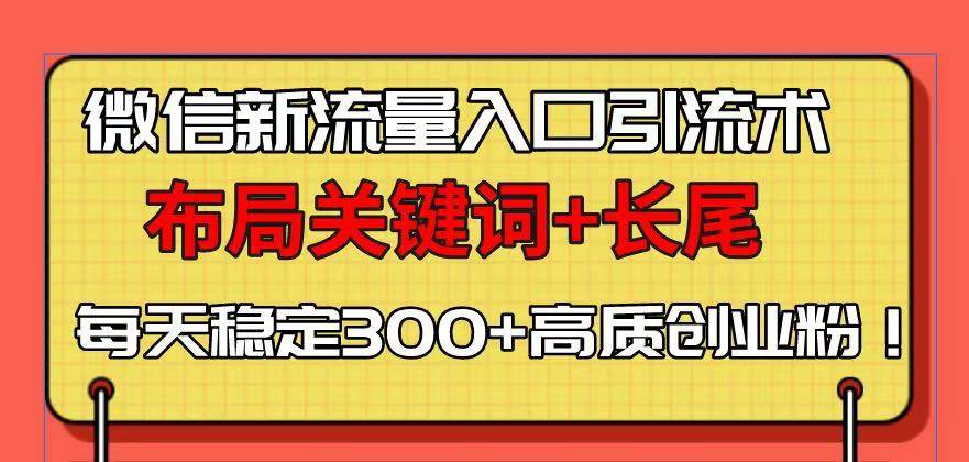 （13897期）微信新流量入口引流术，布局关键词+长尾，每天稳定300+高质创业粉！-甄选网创