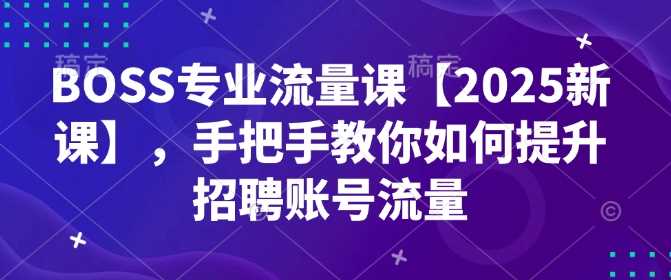 BOSS专业流量课【2025新课】，手把手教你如何提升招聘账号流量-甄选网创