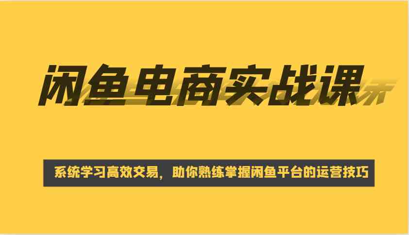 闲鱼电商实战课，系统学习高效交易，助你熟练掌握闲鱼平台的运营技巧-甄选网创