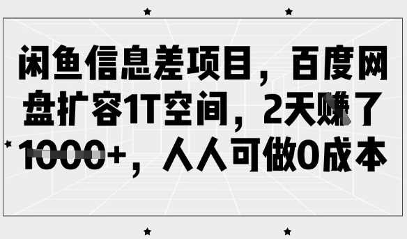 闲鱼信息差项目，百度网盘扩容1T空间，2天收益1k+，人人可做0成本-甄选网创