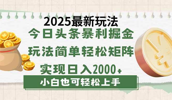 （14120期）今日头条2025最新玩法，思路简单，复制粘贴，轻松实现矩阵日入2000+-甄选网创