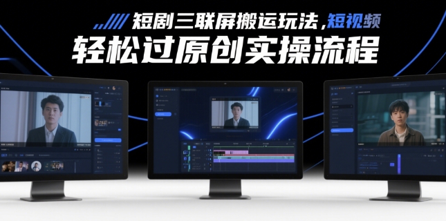 短剧三联屏搬运玩法，短剧搬运轻松过原创实操流程-甄选网创