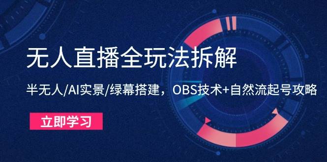 （14684期）无人直播全玩法拆解：半无人/AI实景/绿幕搭建，OBS技术+自然流起号攻略-甄选网创