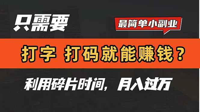 （14673期）只需要打字，打码，就能赚钱？简单的赚钱小副业，利用碎片时间，月入过万-甄选网创