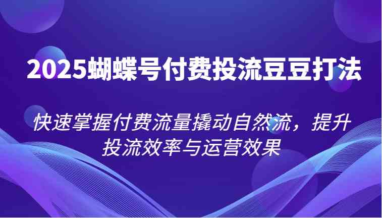 2025蝴蝶号付费投流豆豆打法，快速掌握付费流量撬动自然流，提升投流效率与运营效果-甄选网创