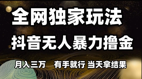 全网独家玩法抖音无人暴力撸金，月入3W，有手就行，当天拿结果【揭秘】-甄选网创