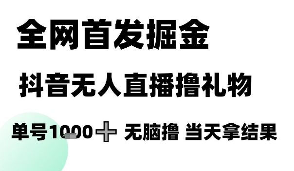 全网首发掘金抖音无人直播撸礼物，单号1k +无脑撸，当天拿结果【揭秘】-甄选网创