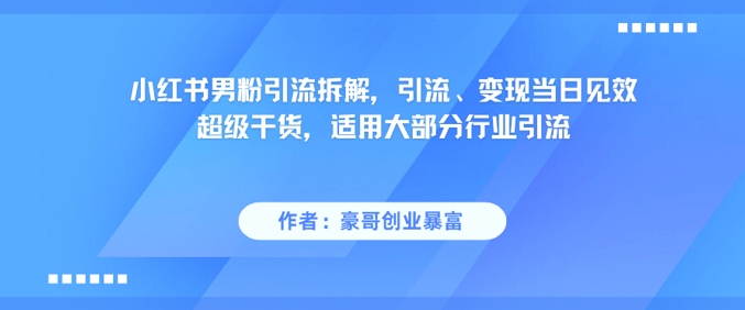 小红书男粉引流拆解，引流、变现当日见效超级干货，适用大部分行业引流-甄选网创