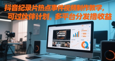 抖音纪录片热点事件视频制作教学，可过伙伴计划，多平台分发撸收益-甄选网创