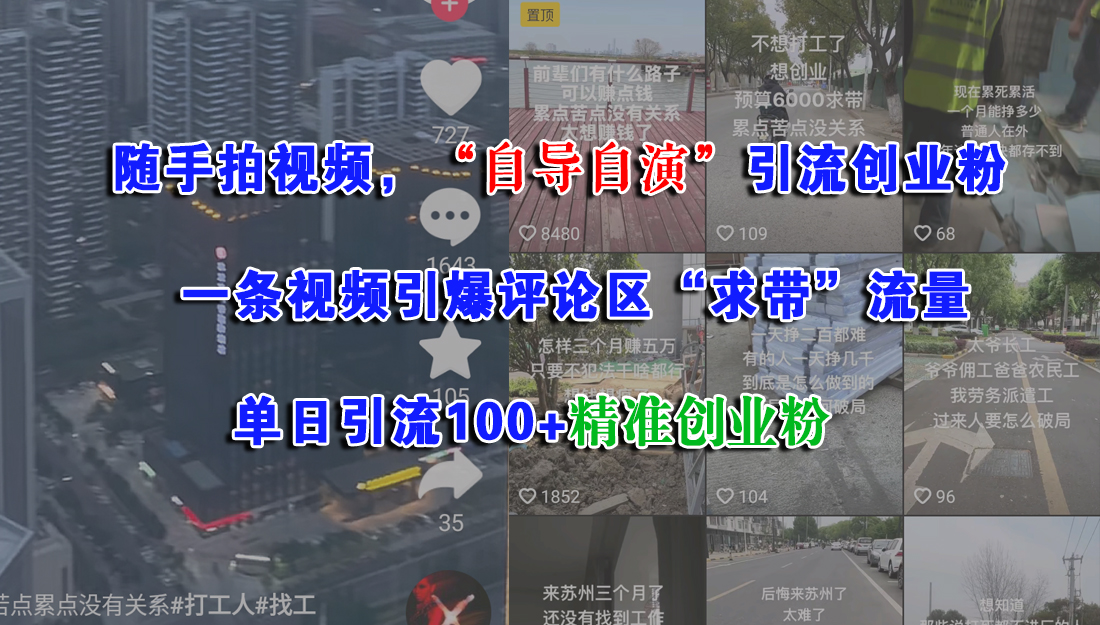 （15111期）随手拍视频，“自导自演”引流创业粉， 一条视频引爆评论区“求带”流量，单日引流100+精准创业粉-甄选网创