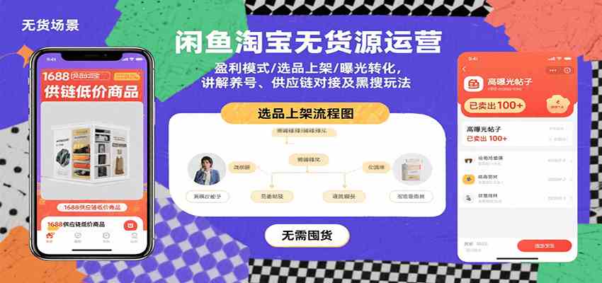 闲鱼淘宝无货源运营：盈利模式/选品上架/曝光转化，讲解养号、供应链对接及黑搜玩法-甄选网创