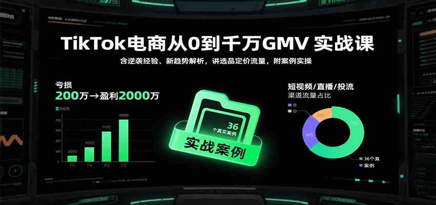 TikTok电商从0到千万GMV实战课，含逆袭经验、新趋势解析，讲选品定价流量，附案例实操-甄选网创