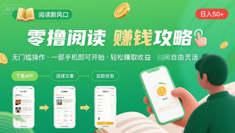 零撸阅读新风口，无门槛轻松挣，一部手机，日入 50-3张【揭秘】-甄选网创