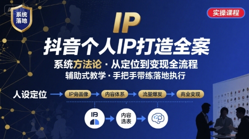 抖音个人IP系统落地实操大课，实操课程，辅助落地-甄选网创
