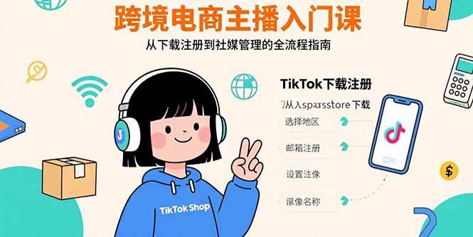 （15708期）跨境电商主播入门课，TikTok下载注册，支付工具配置，社媒账号管理全流程-甄选网创