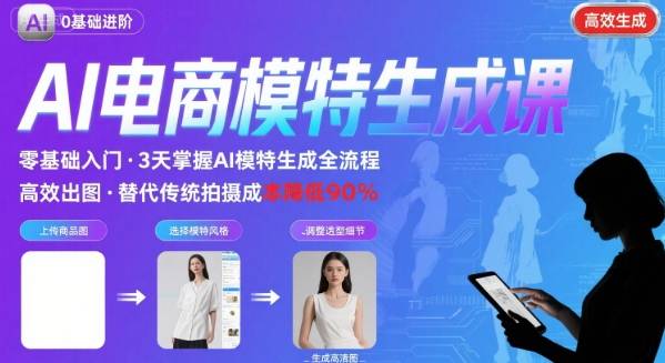 AI模特进阶课程，0基础高效生成逼真电商模特图-甄选网创