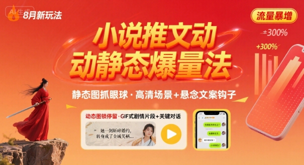 8月小说推文全新玩法，动静态图片+搭配小说文案爆量玩法-甄选网创