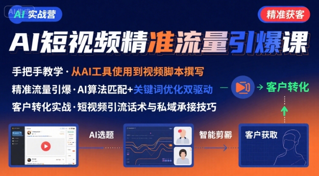 AI+短视频引爆精准客户实战营，手把手教你引爆Ai短视频精准流量-甄选网创
