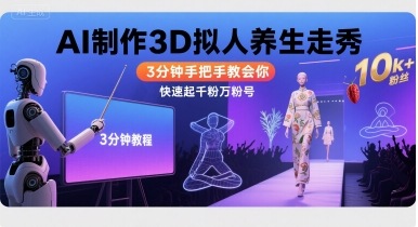 Ai制作3D拟人养生走秀，3分钟手把手教会你，快速起千粉万粉号-甄选网创