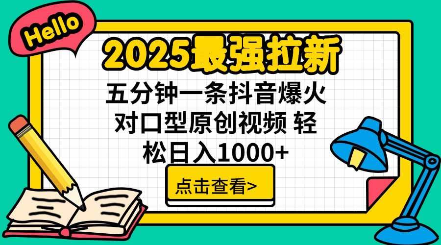 （15736期）2025最强拉新，单用户下载5块佣金，5分钟一条抖音爆火原创对口型视频，…-甄选网创