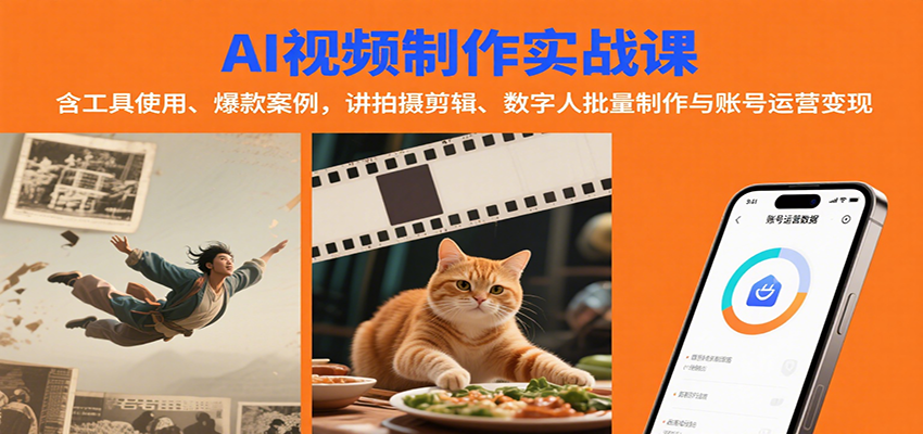 AI视频制作实战：含工具使用、爆款案例，讲拍摄剪辑、数字人批量制作与账号运营变现-甄选网创