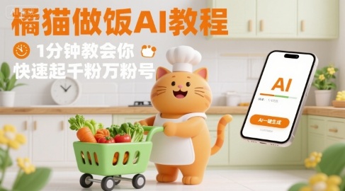有趣的橘猫买菜做饭视频，用AI一键搞定，1分钟教会你，快速起千粉万粉号-甄选网创