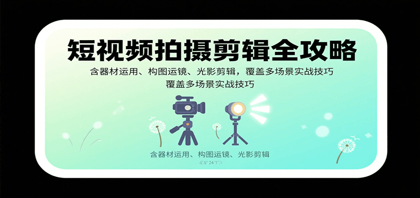 短视频拍摄剪辑全攻略：含器材运用、构图运镜、光影剪辑，覆盖多场景实战技巧-甄选网创