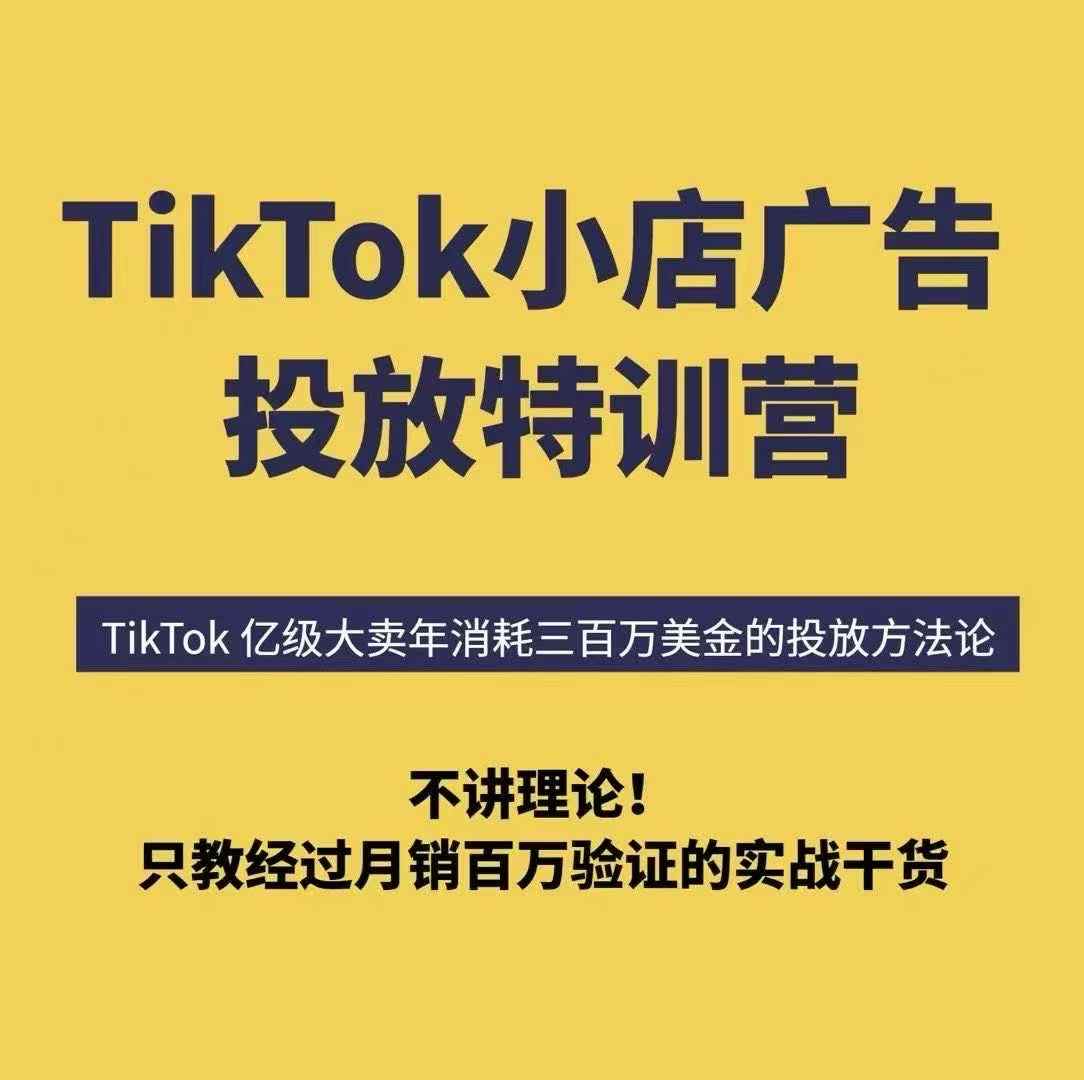 TikTok小店广告投放特训营，6天破局计划专治各种“投不动”，教你经过月销百万验证的实战干货-甄选网创