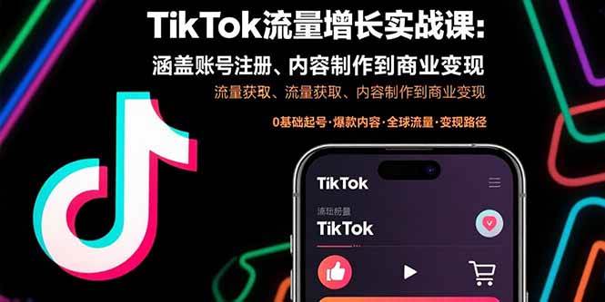 （15791期）TikTok流量增长实战课：涵盖账号注册、流量获取、内容制作到商业变现-甄选网创