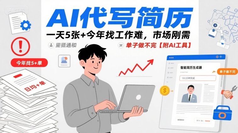AI代写简历，一天5张+今年找工作难，市场刚需，单子做不完【附AI工具】-甄选网创