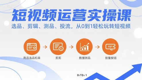 短视频运营实操课，选品、剪辑、测品、投流，从0到1轻松玩转短视频-甄选网创
