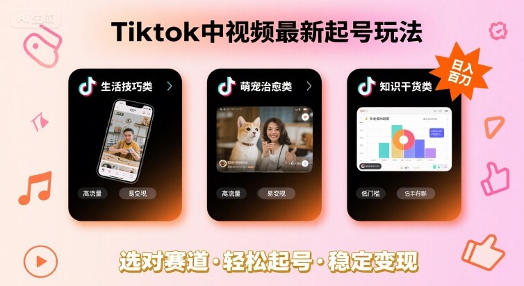 Tiktok中视频最新起号玩法，想要日入百刀，做好这几个赛道就可以了-甄选网创