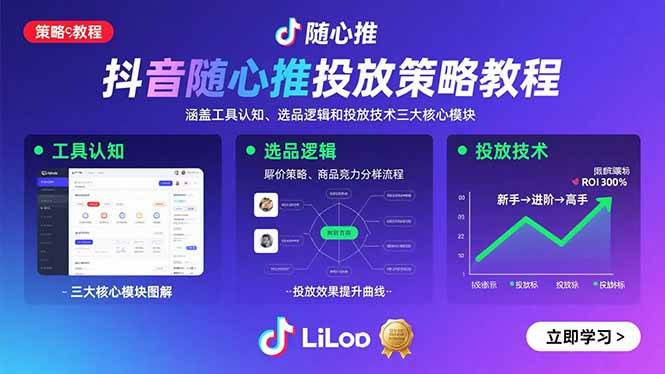（15828期）抖音随心推投放策略教程：涵盖工具认知、选品逻辑和投放技术三大核心模块-甄选网创