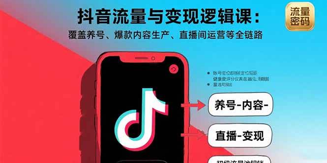 （15824期）抖音流量与变现逻辑课：覆盖养号、爆款内容生产、直播间运营等全链路-甄选网创