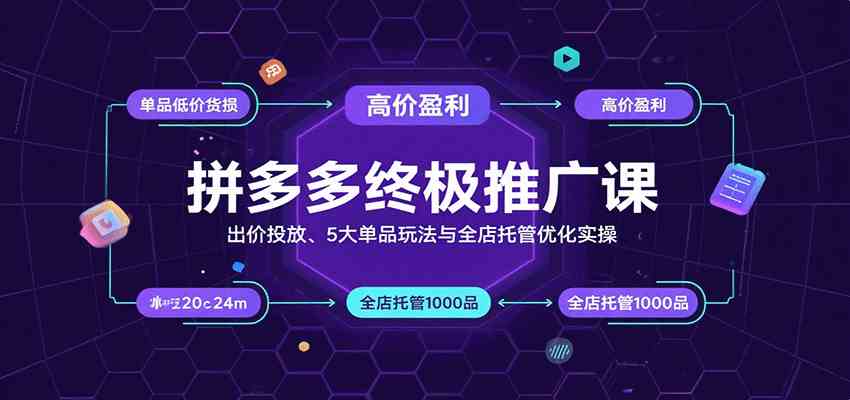 拼多多终极推广课：出价投放、5大单品玩法与全店托管优化实操-甄选网创