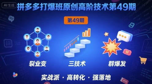 拼多多打爆班原创高阶技术第49期，拼多多裂变+阶梯+群爆-甄选网创