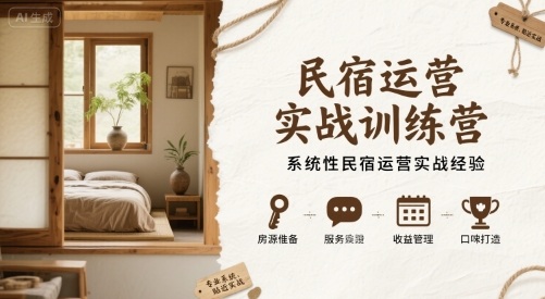 民宿运营实战训练营，系统性民宿运营实战经验-甄选网创