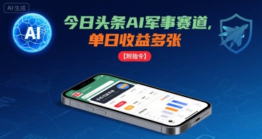 今日头条AI军事赛道，单日收益多张 ，手机可做【附指令】-甄选网创